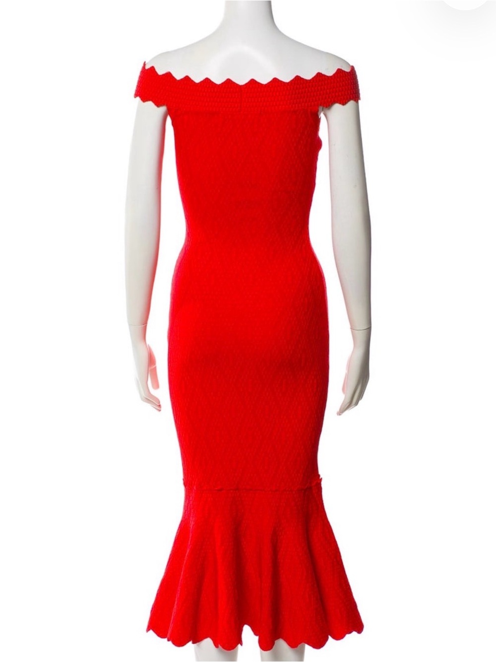 Jonathan Simkhai Red One-Shoulder Scallop-Hem Knit Dress - Picture 2 of 2
